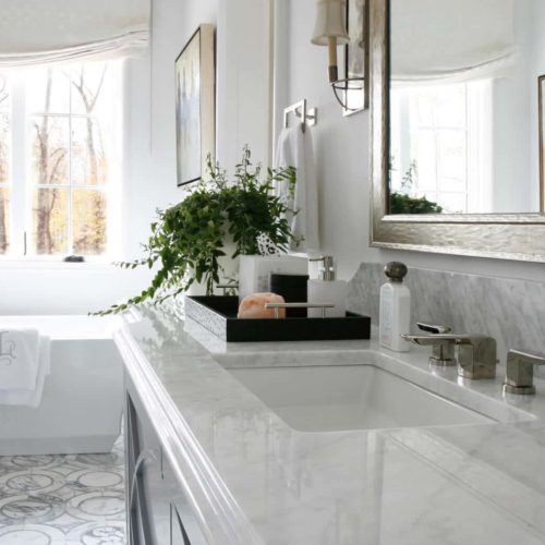 white carerra master bath vanity