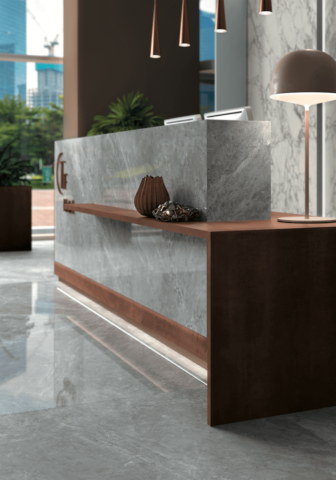 Infinity Cersaie Lobby porcelain countertops Tundra Select