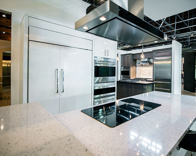 Crystal Pepper Vicostone Quartz on a kitchen countertop