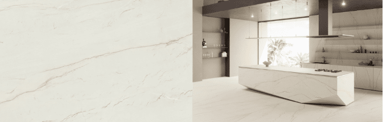 Infinity Porcelain Colors’ new collection, shown here in the stunning Calacatta Brasile shade