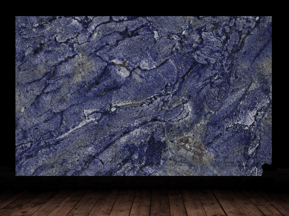 A stunning slab of Blue Bahia granite countertop.
