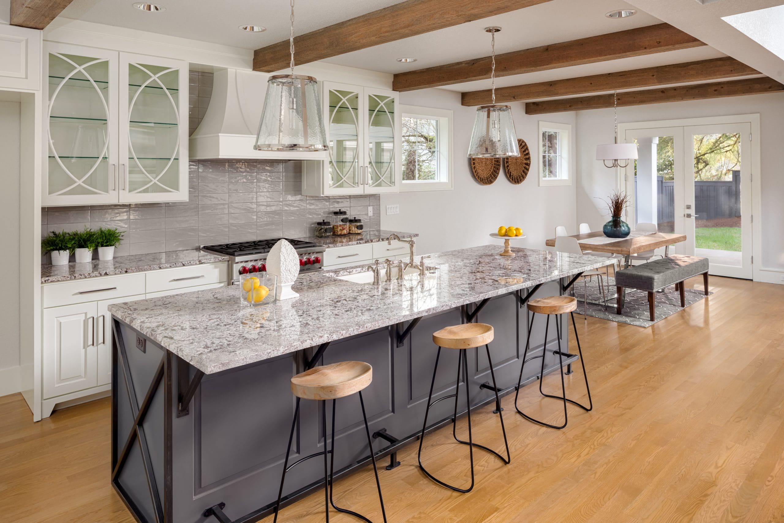 Kitchen with a White Spring granite countertop.