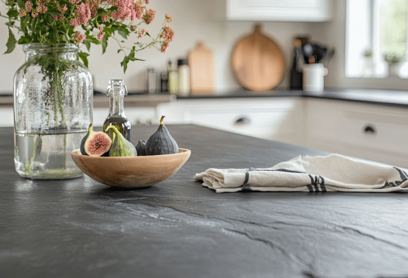 A soapstone countertop with a leathered finish.