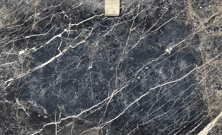 An example of Port Laurent black polished marble slab. 