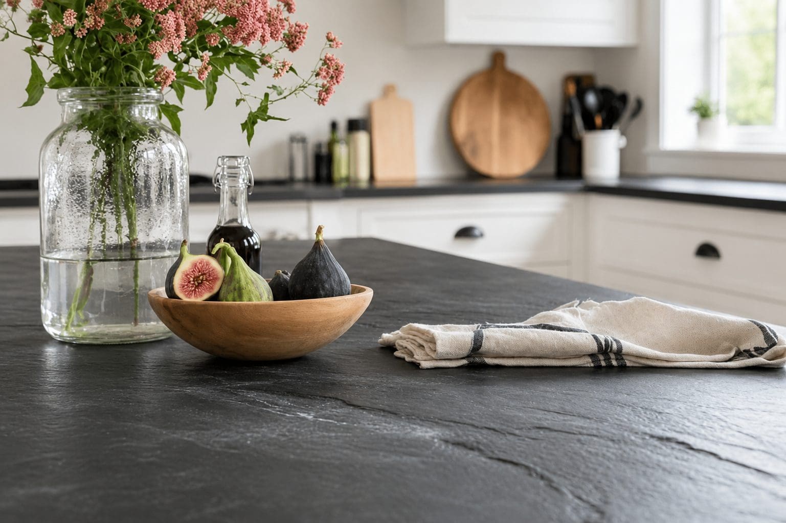A soapstone countertop with a leathered finish.