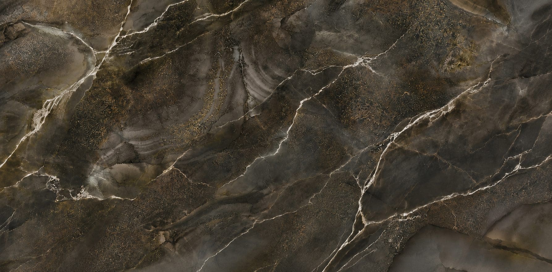 Andromeda dark porcelain slab with bold white veining.